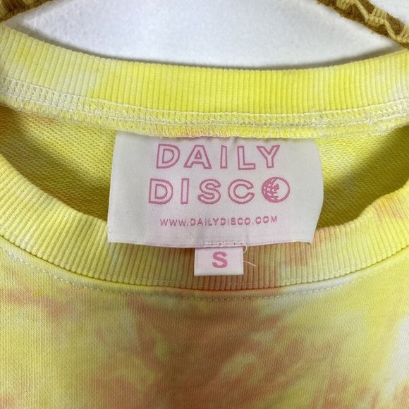 Daily Disco Yellow Orange Tie Dye Cropped Pullover Crew Sweatshirt Size Small - Picture 3 of 3